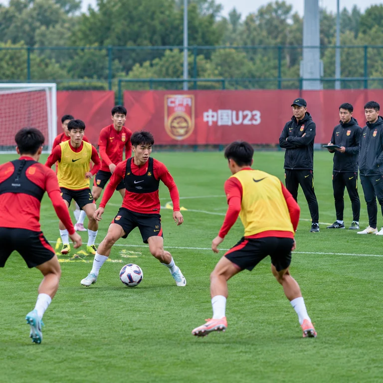 中国U23国足赛场训练与比赛画面